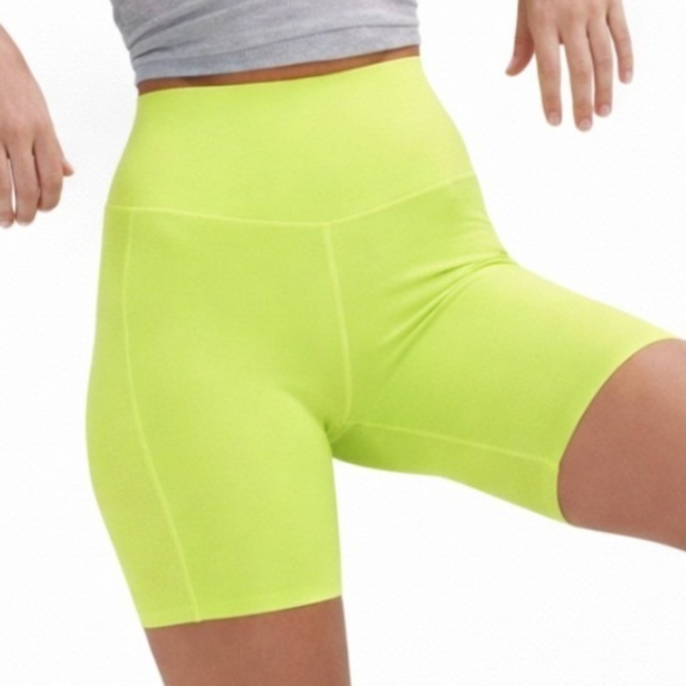 Free People FP Movement Epic Neon Yellow High Waisted Biker Shorts Side Pockets